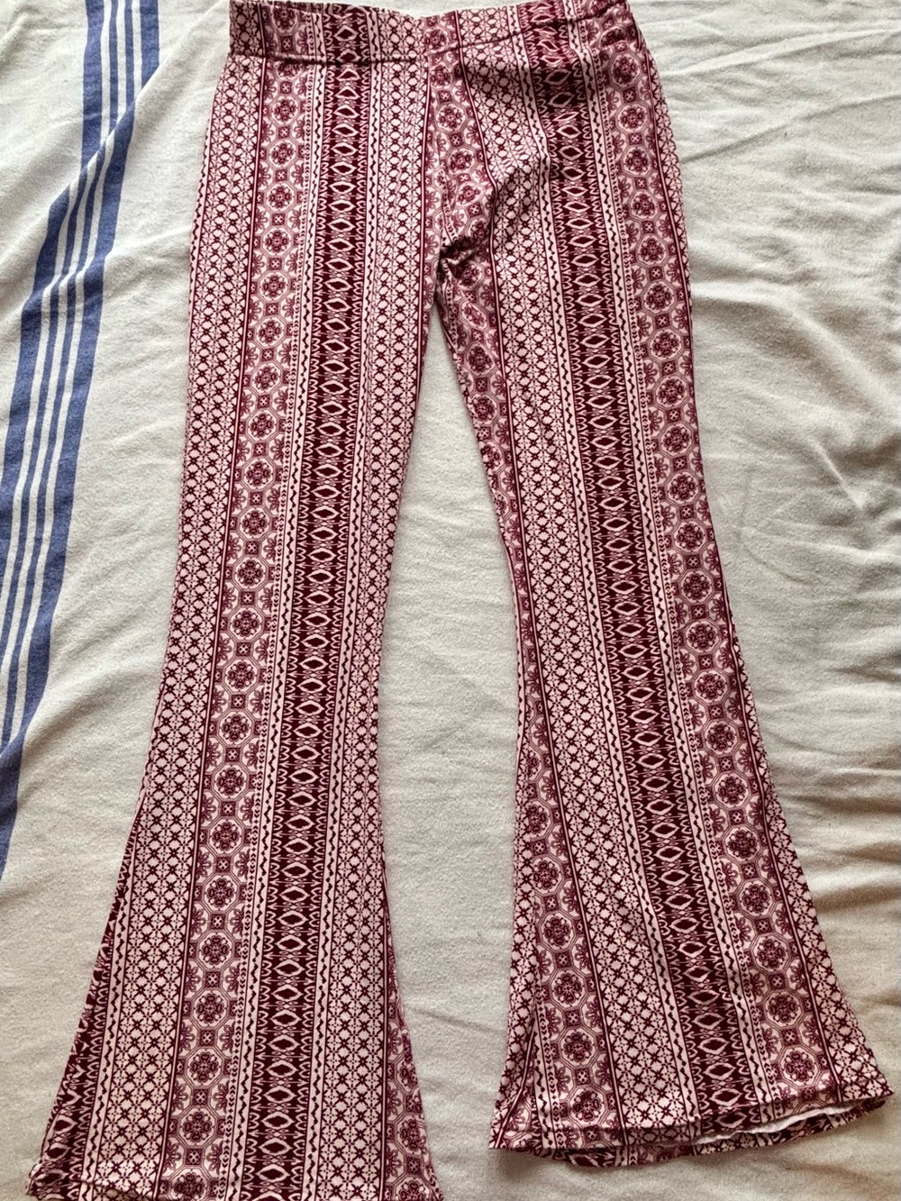 Fashionova Printed Flared Pants in Burgundy and White